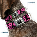 Load image into Gallery viewer, Superman Black Silver Seatbelt Buckle Collar - Diagonal Superman Logo w/Hearts Black/Pink