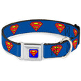Load image into Gallery viewer, Superman Full Color Blue Seatbelt Buckle Collar - Superman Shield Blue