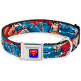 Load image into Gallery viewer, Superman Full Color Blue Seatbelt Buckle Collar - Superman Action Poses/Stars & Stripes