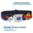 Load image into Gallery viewer, Superman Blue Seatbelt Buckle Collar - Superman Shield CLOSE-UP Blue/Red/Yellow