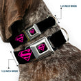 Load image into Gallery viewer, Superman Black/Hot Pink Seatbelt Buckle Collar - Superman Shield Black/Hot Pink