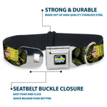 SpongeBob SquarePants Logo2 Full Color Black Seatbelt Buckle Collar - Primitive Sponge Pose/Leaves Black/Green