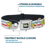 SpongeBob SquarePants Logo2 Full Color Black Seatbelt Buckle Collar - Mocking SpongeBob Pose Stripe White/Blue/Red