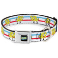 Load image into Gallery viewer, SpongeBob SquarePants Logo2 Full Color Black Seatbelt Buckle Collar - Mocking SpongeBob Pose Stripe White/Blue/Red