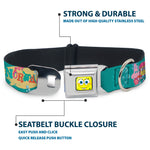 Sponge Bob Face CLOSE-UP Full Color Seatbelt Buckle Collar - Patrick, SpongeBob & Gary NOT NORMAL Aqua