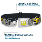 SpongeBob Face CLOSE-UP Full Color Seatbelt Buckle Collar - SpongeBob 3-Poses SPONGEITUDE Grays/Black