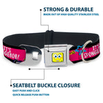 SpongeBob Face CLOSE-UP Full Color Seatbelt Buckle Collar - SpongeBob Pose IT'S SPONGEBOB! Stripe Black/Pink/Blue/White