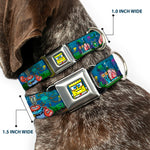 Pixelated SpongeBob Nerd Pose Full Color Blue Seatbelt Buckle Collar - SpongeBob & Friends 8-Bit Scene