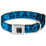 Steal Your Face Seatbelt Buckle Collar - Grateful Dead Text w/Skull & Roses Turquoise
