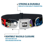 STAR WARS Logo Full Color Black/White Seatbelt Buckle Collar - Star Wars Classic 16-Character Pose Blocks Multi Color