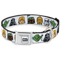 Load image into Gallery viewer, STAR WARS Doodle Logo Full Color White/Black Seatbelt Buckle Collar - Star Wars 6-Character Faces White