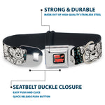 Tom and Jerry Logo Full Color Black Red Seatbelt Buckle Collar - TOM & JERRY Face & Pose Sketch Black/White/Red/Blue