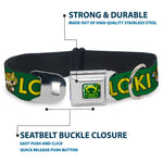 Loki Face Icon Full Color Yellow/Greens Seatbelt Buckle Collar - Kawaii LOKI Standing Pose/Text Green/Yellow
