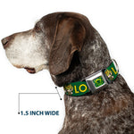 Loki Face Icon Full Color Yellow/Greens Seatbelt Buckle Collar - Kawaii LOKI Standing Pose/Text Green/Yellow