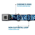 Load image into Gallery viewer, Thor Avengers Icon Silver/Black Seatbelt Buckle Collar - Avengers THOR Hammer/Action Pose Galaxy Blues/White