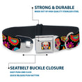 Load image into Gallery viewer, Sugar Skull Starburst Full Color Black/Multi Color Seatbelt Buckle Collar - Bobo Sugar Skull/Paisley Black/Multi Color