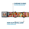 Load image into Gallery viewer, Sugar Skull Starburst Full Color Black/Multi Color Seatbelt Buckle Collar - Dancing Catrinas Collage Multi Color