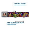 Load image into Gallery viewer, Sugar Skull Starburst Full Color Black/Multi Color Seatbelt Buckle Collar - Colorful Calaveras Stacked Multi Color