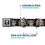 Sugar Skull Full Color Black/White/Gray Seatbelt Buckle Collar - Los Novios Black/Gray/White/Multi Color