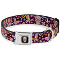 Load image into Gallery viewer, Mariposa Calavera Full Color Black/Multi Color Seatbelt Buckle Collar - Mariposa Calaveras/Butterflies/Flowers Burgundy/Multi Color