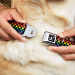 Spirit of Detroit Logo Full Color Black/White Seatbelt Buckle Collar - Checker Black/Rainbow Multi Color