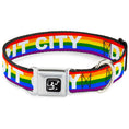 Load image into Gallery viewer, Spirit of Detroit Logo Full Color Black/White Seatbelt Buckle Collar - DETROIT CITY Text Pride Flag Rainbow/White