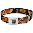 Load image into Gallery viewer, GREMLINS 1984 Title Logo Full Color Black/Blue/Orange Seatbelt Buckle Collar - GREMLINS 1984 Gizmo Face Close-Up Black