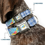 THE WIZARD OF OZ Logo Full Color White Seatbelt Buckle Collar - THE WIZARD OF OZ Logo Gingham Checker Blues