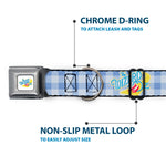 THE WIZARD OF OZ Logo Full Color White Seatbelt Buckle Collar - THE WIZARD OF OZ Logo Gingham Checker Blues