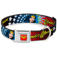 Load image into Gallery viewer, Wonder Woman Logo Full Color Red Seatbelt Buckle Collar - Wonder Woman Face w/Stars