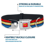 Wonder Woman Logo Full Color Red Seatbelt Buckle Collar - Wonder Woman Stripe/Stars Red/Gold/Blue/White