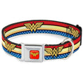 Load image into Gallery viewer, Wonder Woman Logo Full Color Red Seatbelt Buckle Collar - Wonder Woman Logo Stripe/Stars Red/Gold/Blue/White