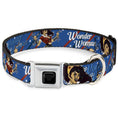 Load image into Gallery viewer, Wonder Woman Logo Black/Silver Seatbelt Buckle Collar - WONDER WOMAN/Bombshell Pose Blue/Red/White