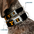 Load image into Gallery viewer, Yellowstone Y Logo Full Color Black/Orange Seatbelt Buckle Collar - YELLOWSTONE Text and Y Logo Weathered Black/Orange