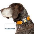 Load image into Gallery viewer, Yellowstone Y Logo Weathered Full Color White/Yellow Seatbelt Buckle Collar - Yellowstone Y Logo COWBOY UP Text Yellow/Red/White