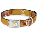 Load image into Gallery viewer, Yellowstone Y Logo Weathered Full Color White/Yellow Seatbelt Buckle Collar - Yellowstone Y Logo COWBOY UP Text Yellow/Red/White