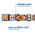 Load image into Gallery viewer, Yellowstone Y Logo Weathered Full Color Orange/Beige Seatbelt Buckle Collar - Yellowstone Y Logo Native American Tribal Tans/Blue/Orange