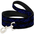 Load image into Gallery viewer, Southlake Paws Dog Leash in Flame Blue features a black base with blue flame patterns and a silver metal clip.