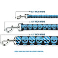 Load image into Gallery viewer, Dog Leash - Checker & Stripe Skulls Black/White/Baby Blue