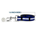 Load image into Gallery viewer, Southlake Paws dog leash featuring Honduras flag design, 1 inch wide, with a silver metal clip and a quarter for size referen