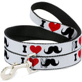 Load image into Gallery viewer, Dog Leash - I "Heart Mustache" White/Black/Red