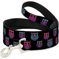 Load image into Gallery viewer, Dog Leash - Owls Black/Fuchsia/Purple/Turquoise