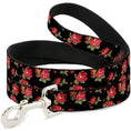 Load image into Gallery viewer, Dog Leash - Red Roses Scattered Black