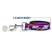 Dog Leash - Unicorns/Rainbows w/Stripes Purple