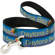 Dog Leash - DAYTONA BEACH Script Sun Palm Trees Blue Fade Yellow Oranges Green