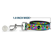 Dog Leash - Funky Alien Flowers Aqua Blue/Multi Color