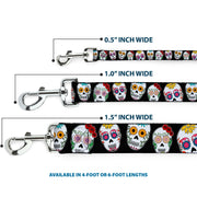 Dog Leash - Sugar Skull Outline Black/Multi Color