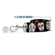 Dog Leash - Sugar Skull Outline Black/Multi Color