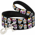 Load image into Gallery viewer, Dog Leash - Sugar Skull Outline Black/Multi Color