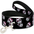 Load image into Gallery viewer, Dog Leash - Sugar Skulls Scattered Black/White/Fuchsia